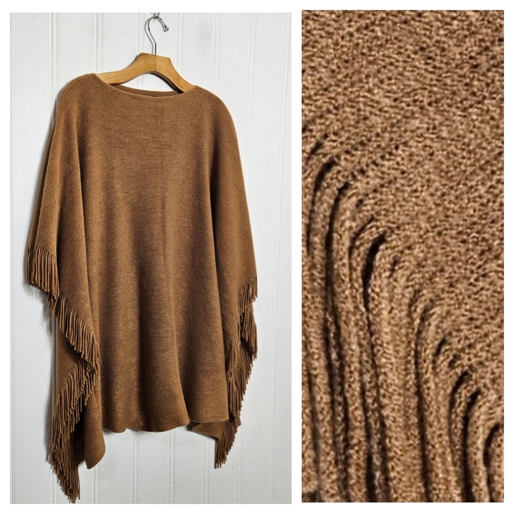 Marvelush Layers by Lizden Poncho Scarf Set O/S Fringe Boho Cape Chocolate Brown